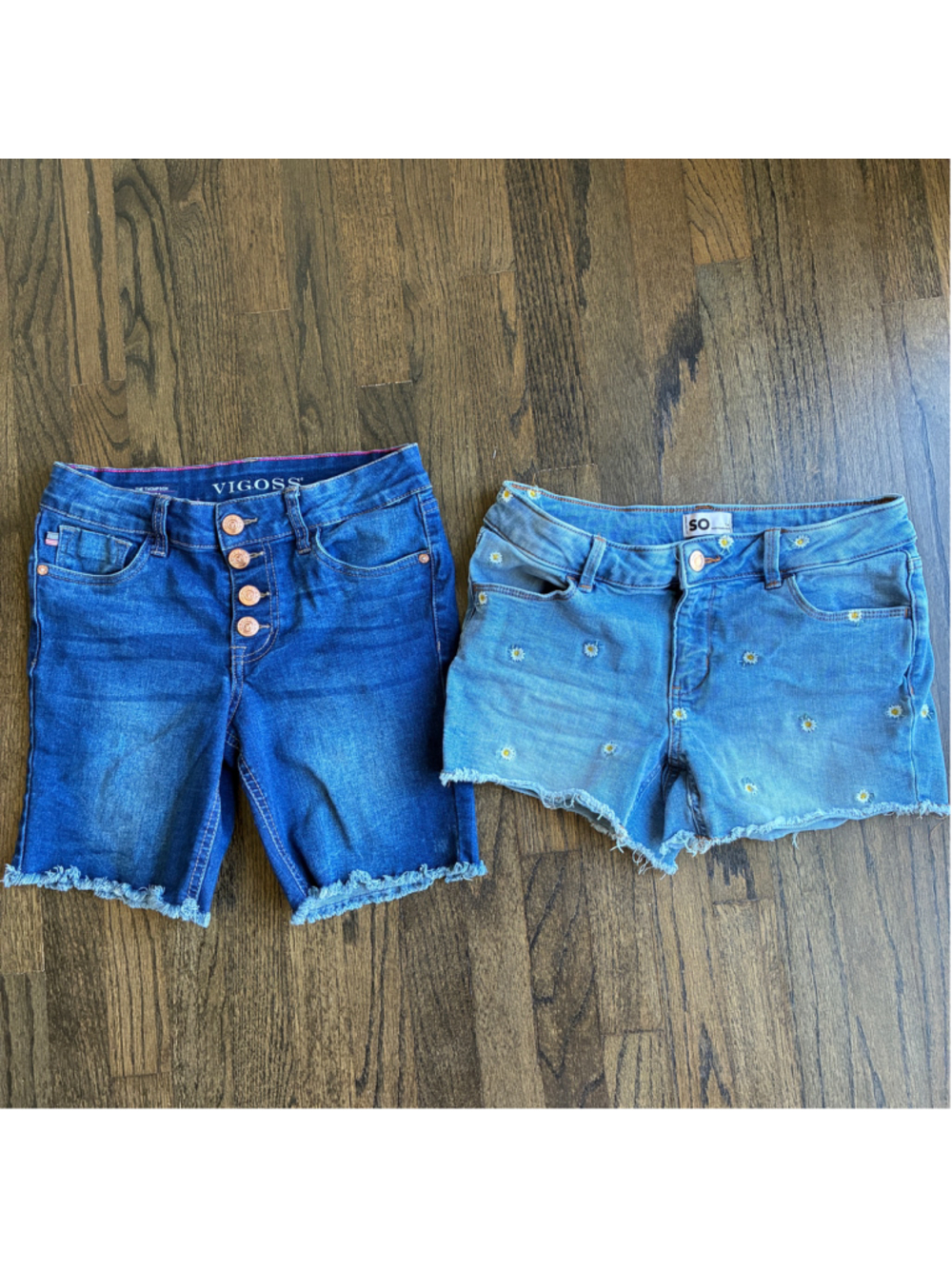 Girls Denim Shorts Lot Vigoss Bermuda Button Fly SO Daisy Cut Embroidered 14